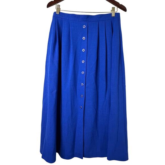 Sz 10 VTG Alfred Dunner Midi Skirt Cobalt Blue Pleated USA Made Preppy Academia - Picture 1 of 3